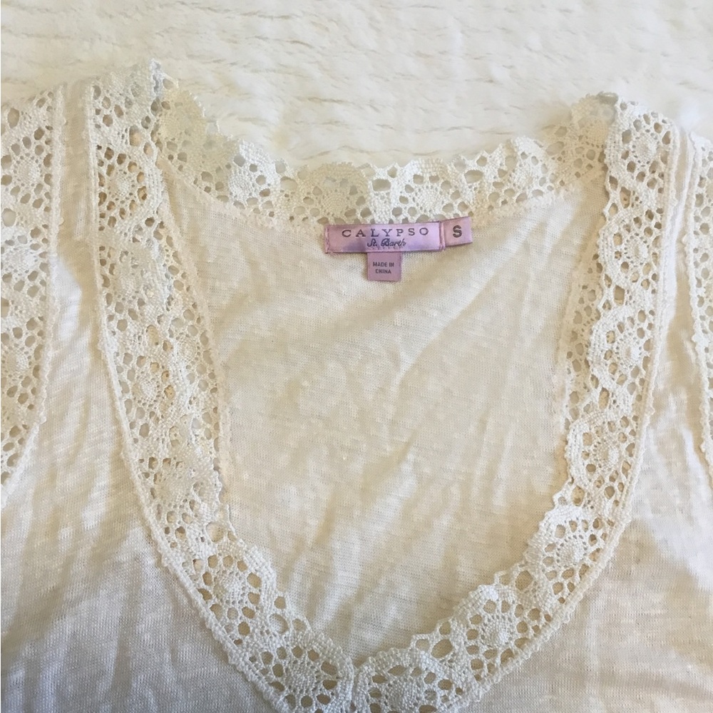 Calypso St. Barth Linen Sleeveless Cream Top Sz.S - Picture 9 of 9